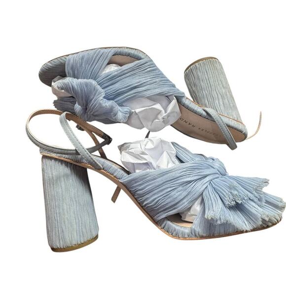 Loeffler Randall Camellia Blue Pleated Bow Heel Sky Blue 7 NWOB - Picture 6 of 12